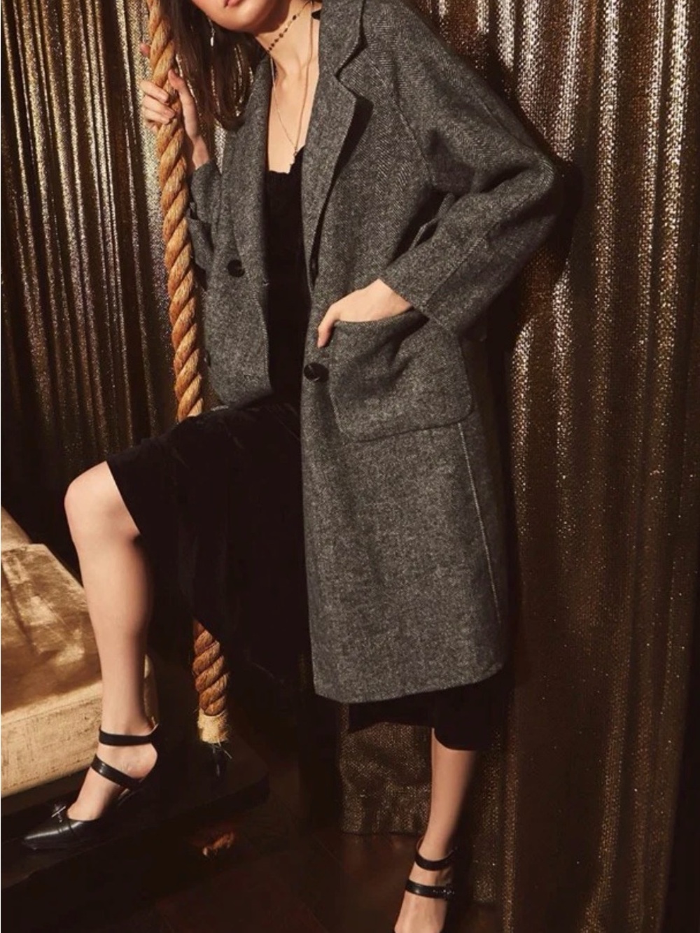 Belle & Bloom Rumour Has It Oversized Wool Blend Coat - Charcoal NEW WITH TAGS